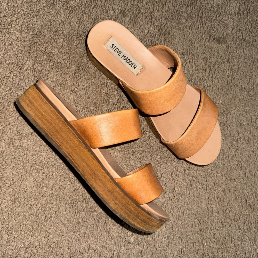 Steve Madden cognac color double strap sandals